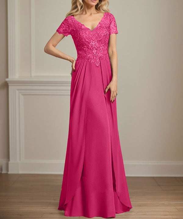 A-line V-Neck Floor-Length Chiffon Lace Mother of the Bride Dress