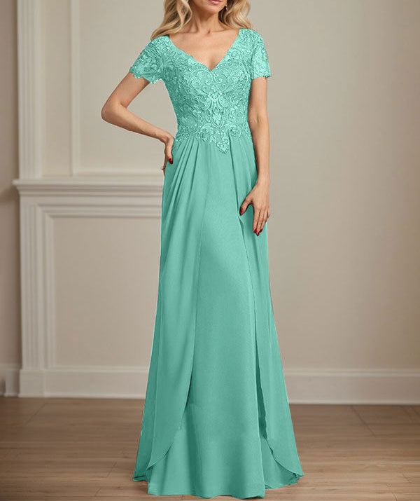 A-line V-Neck Floor-Length Chiffon Lace Mother of the Bride Dress