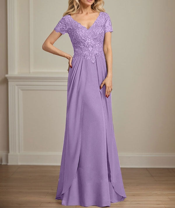A-line V-Neck Floor-Length Chiffon Lace Mother of the Bride Dress