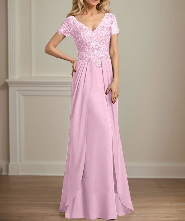 A-line V-Neck Floor-Length Chiffon Lace Mother of the Bride Dress