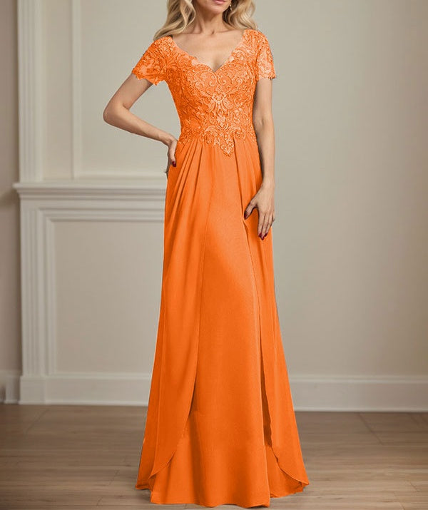 A-line V-Neck Floor-Length Chiffon Lace Mother of the Bride Dress