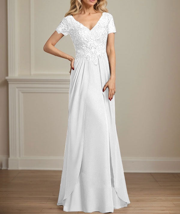 A-line V-Neck Floor-Length Chiffon Lace Mother of the Bride Dress