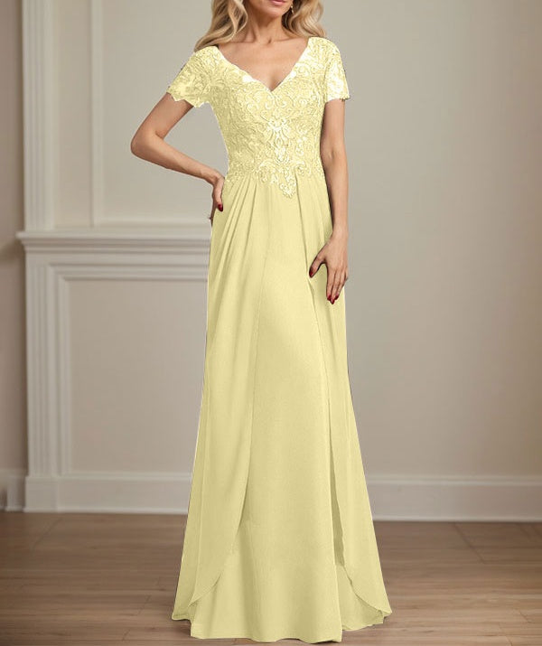 A-line V-Neck Floor-Length Chiffon Lace Mother of the Bride Dress