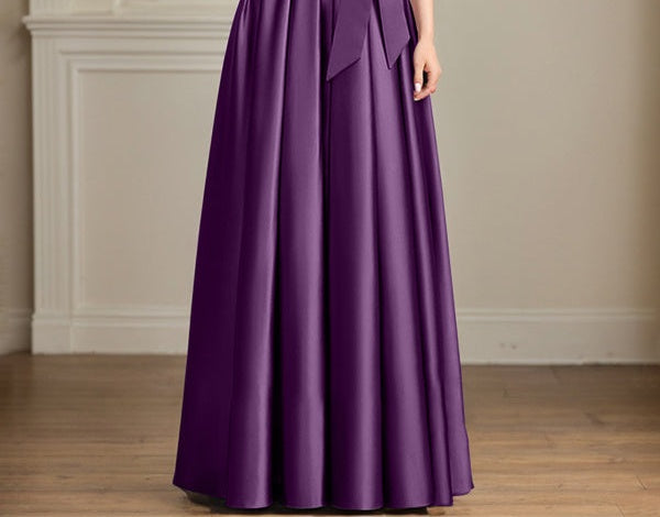 A-line Scoop Illusion Floor-Length Satin Lace Mother of the Bride Dress With Sequins Bow