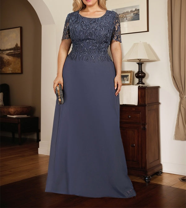 A-line Scoop Floor-Length Lace Chiffon Mother of the Bride Dress With Sequins