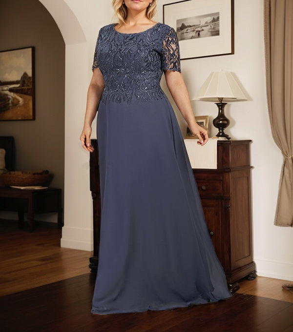 A-line Scoop Floor-Length Lace Chiffon Mother of the Bride Dress With Sequins