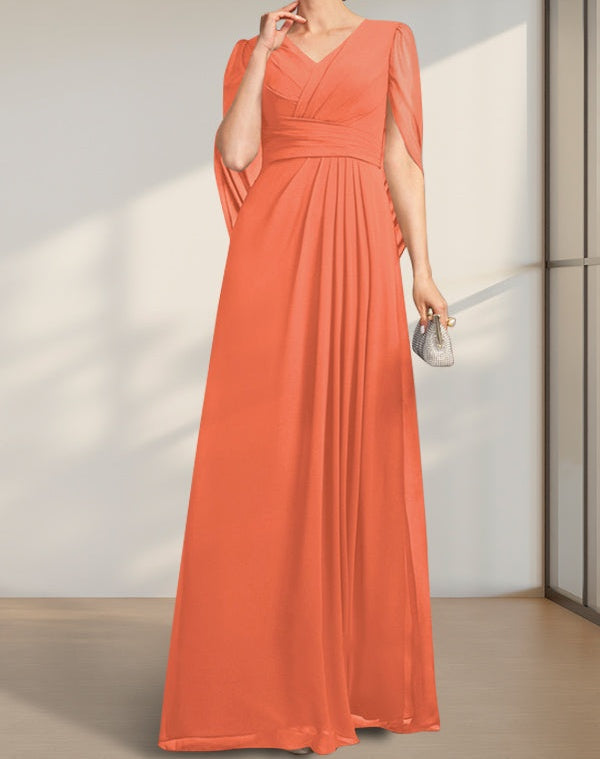 A-line V-Neck Floor-Length Chiffon Mother of the Bride Dress With Pleated