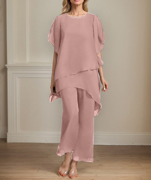 Separates Jumpsuit/Pantsuit Scoop Ankle-Length Chiffon Mother of the Bride Dress