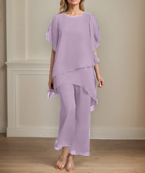 Separates Jumpsuit/Pantsuit Scoop Ankle-Length Chiffon Mother of the Bride Dress