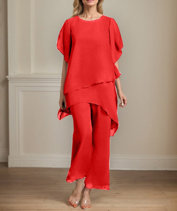 Separates Jumpsuit/Pantsuit Scoop Ankle-Length Chiffon Mother of the Bride Dress