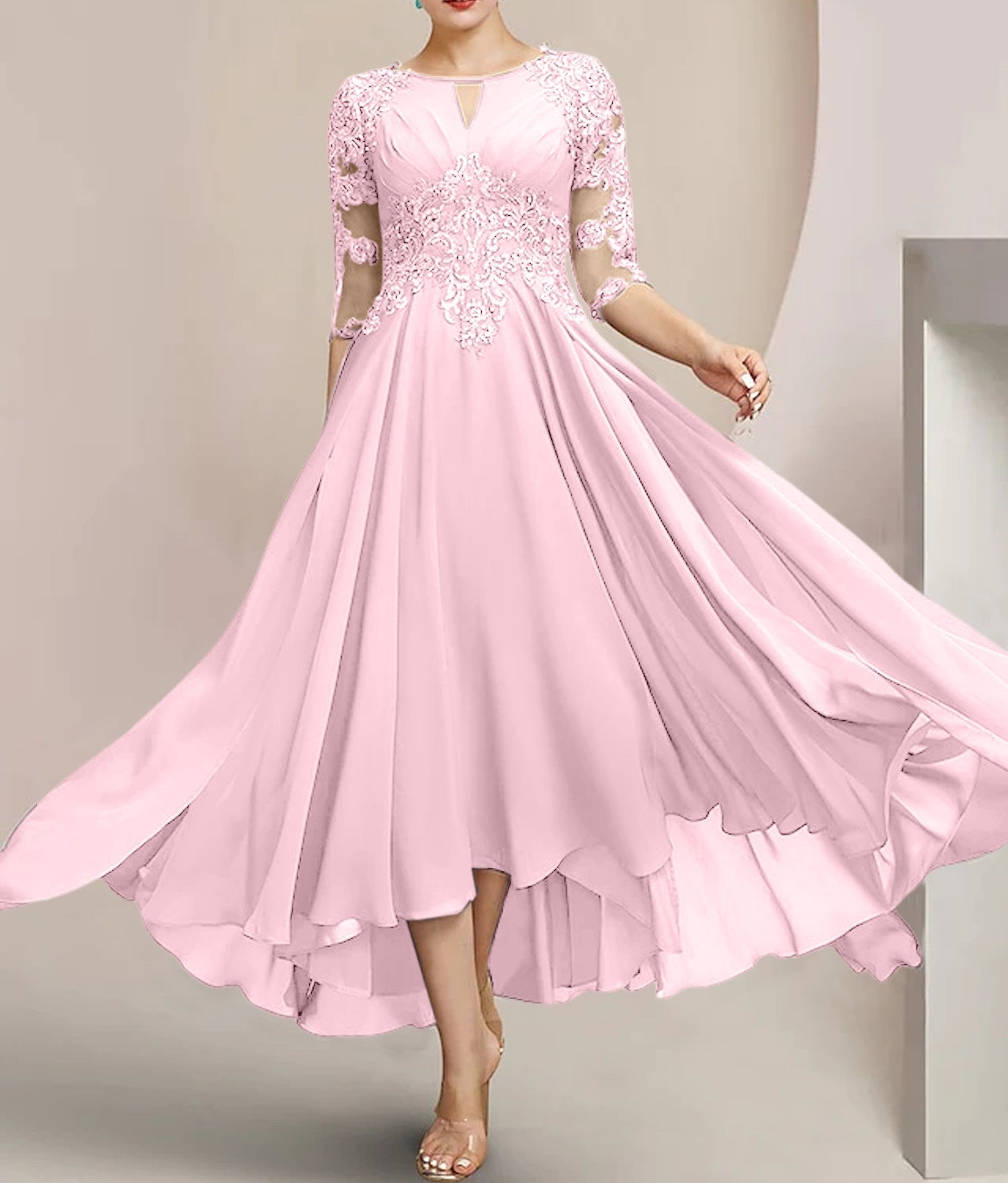 A-Line/Princess Scoop Tea-Length Mother of the Bride Dresses