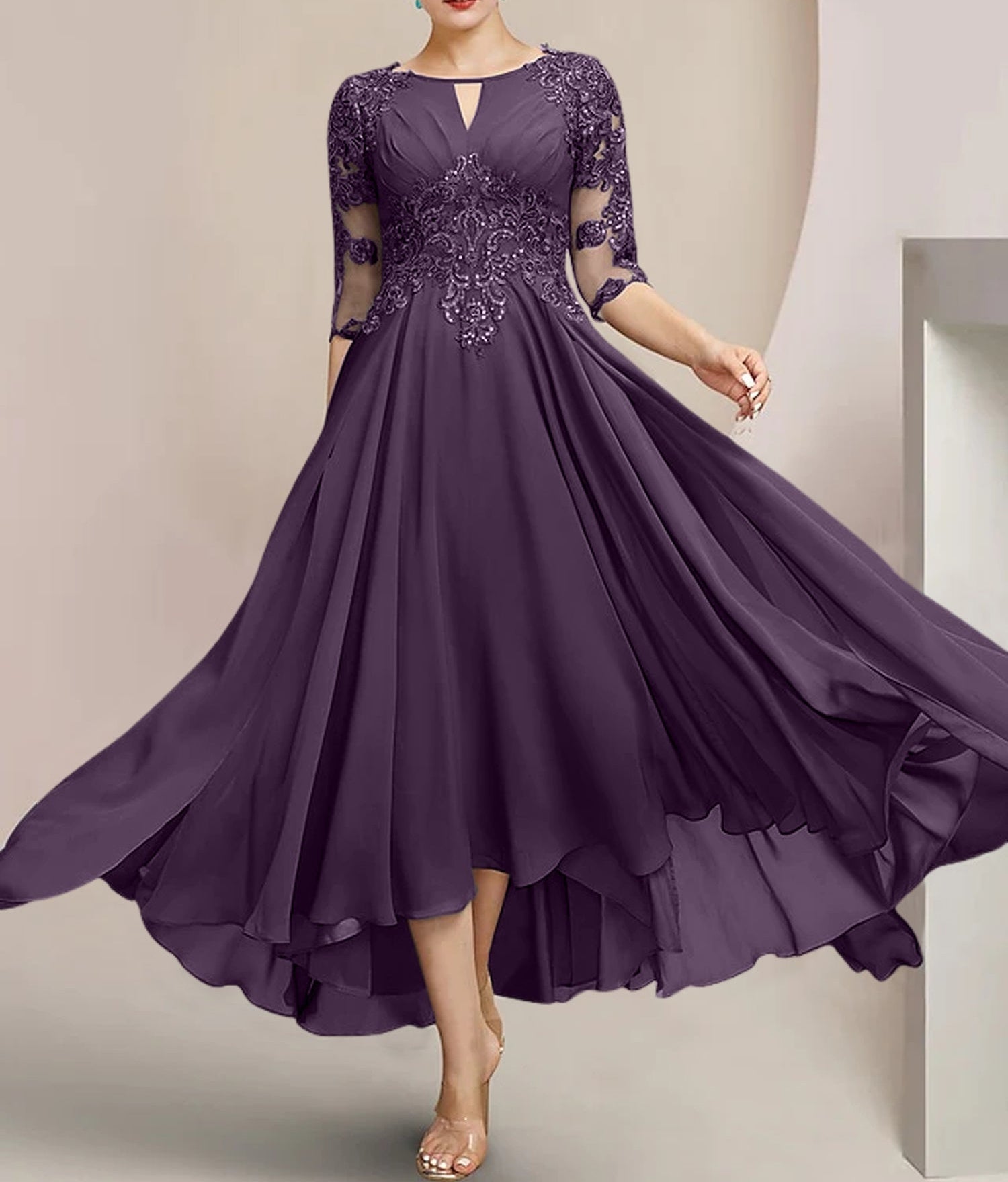 A-Line/Princess Scoop Tea-Length Mother of the Bride Dresses