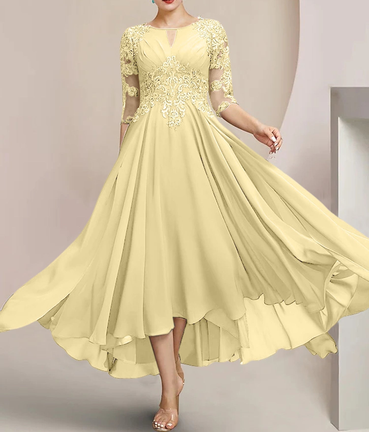 A-Line/Princess Scoop Tea-Length Mother of the Bride Dresses