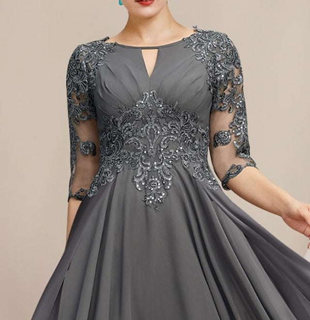 A-Line/Princess Scoop Tea-Length Mother of the Bride Dresses
