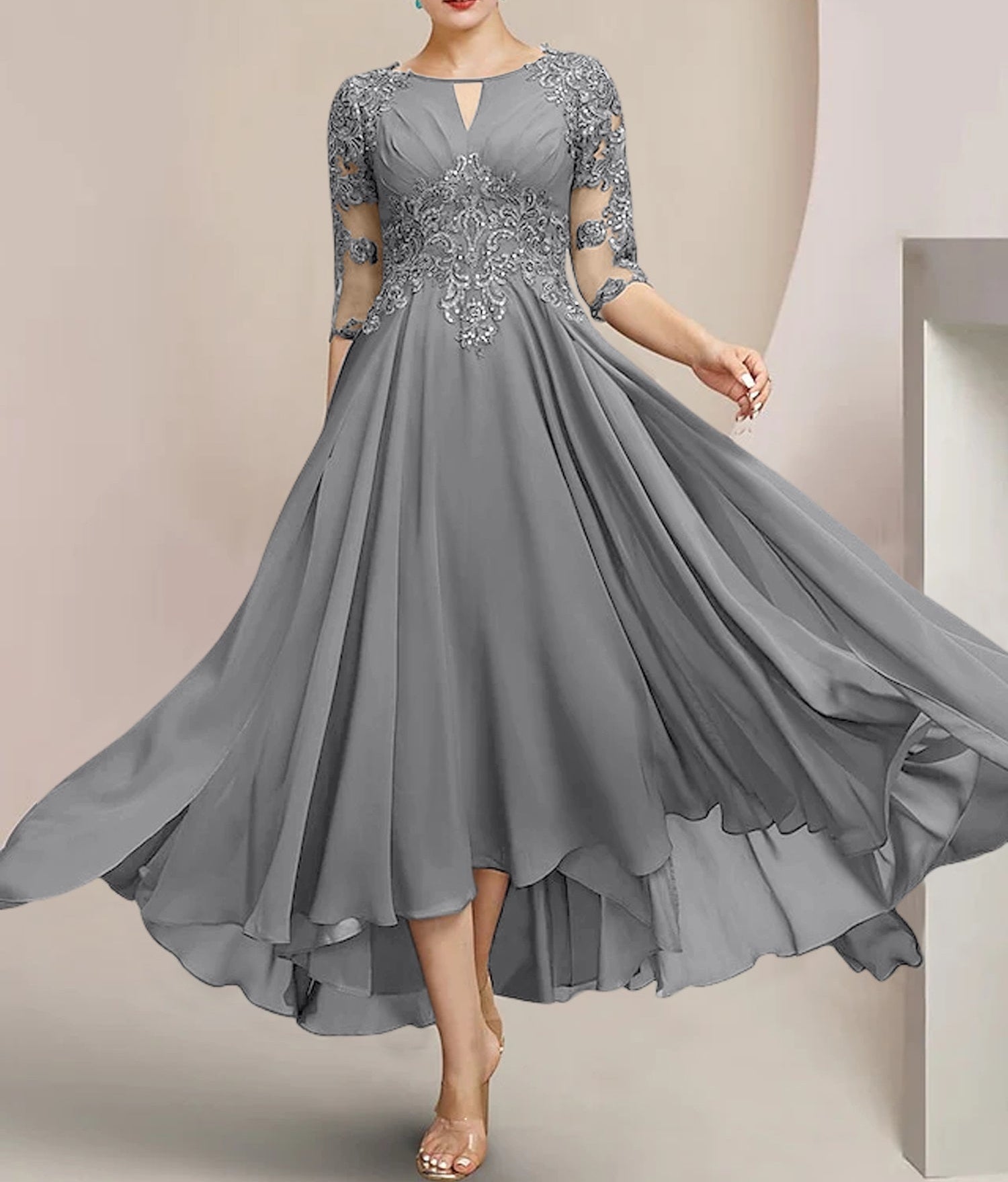 A-Line/Princess Scoop Tea-Length Mother of the Bride Dresses