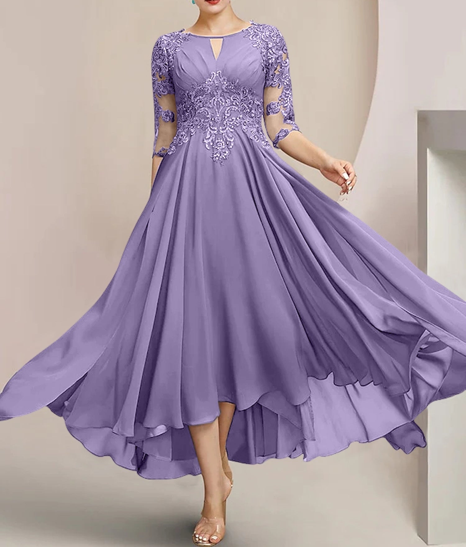 A-Line/Princess Scoop Tea-Length Mother of the Bride Dresses