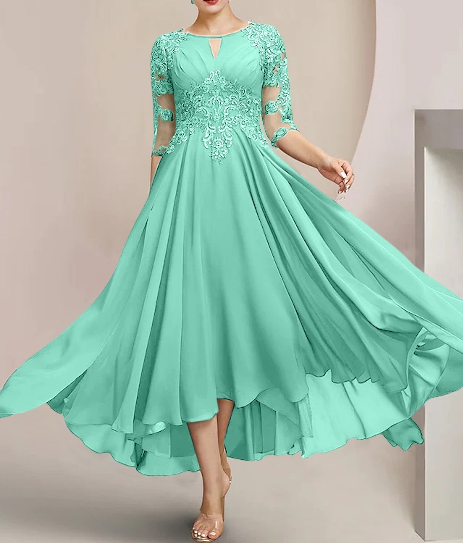 A-Line/Princess Scoop Tea-Length Mother of the Bride Dresses