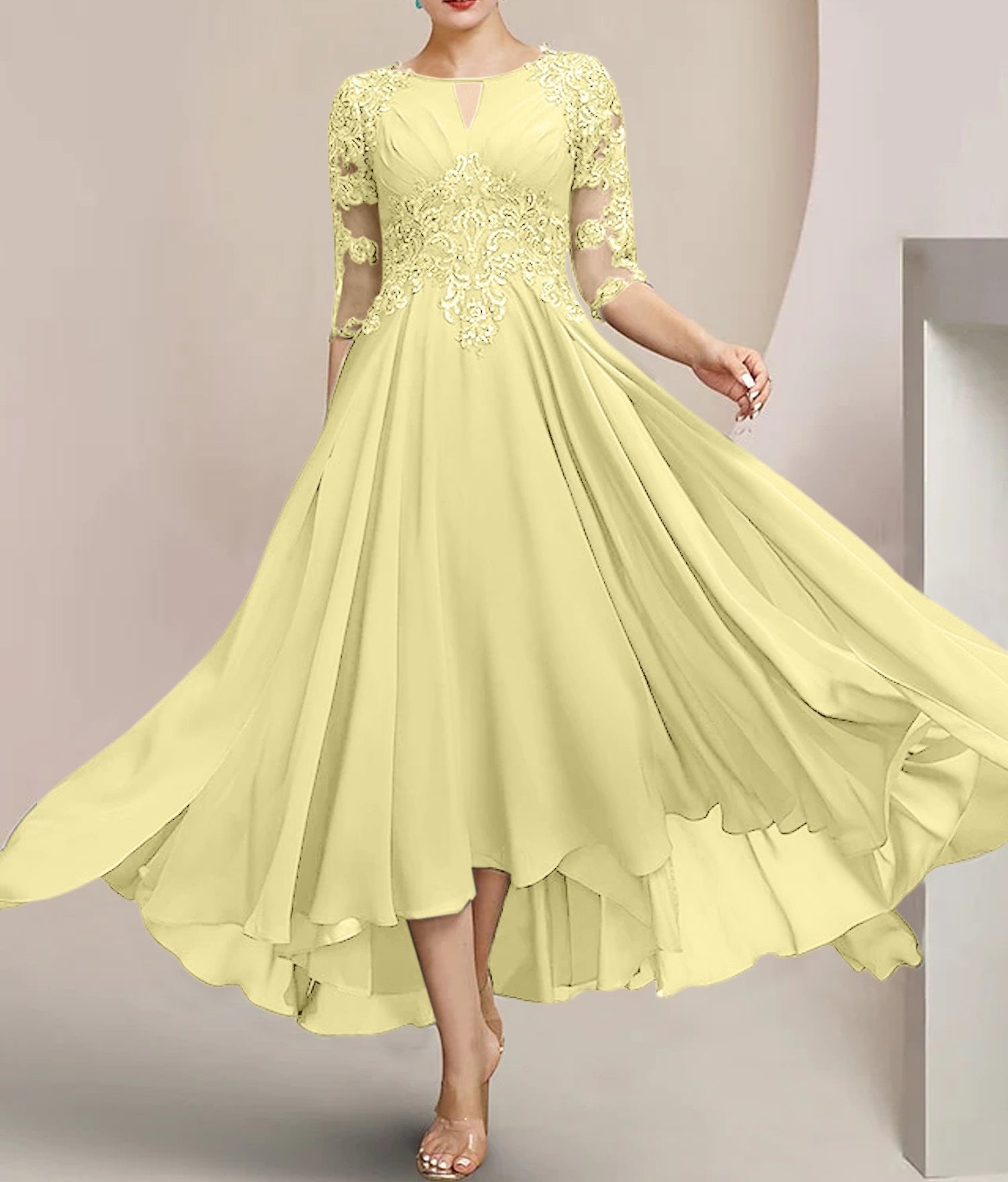 A-Line/Princess Scoop Tea-Length Mother of the Bride Dresses