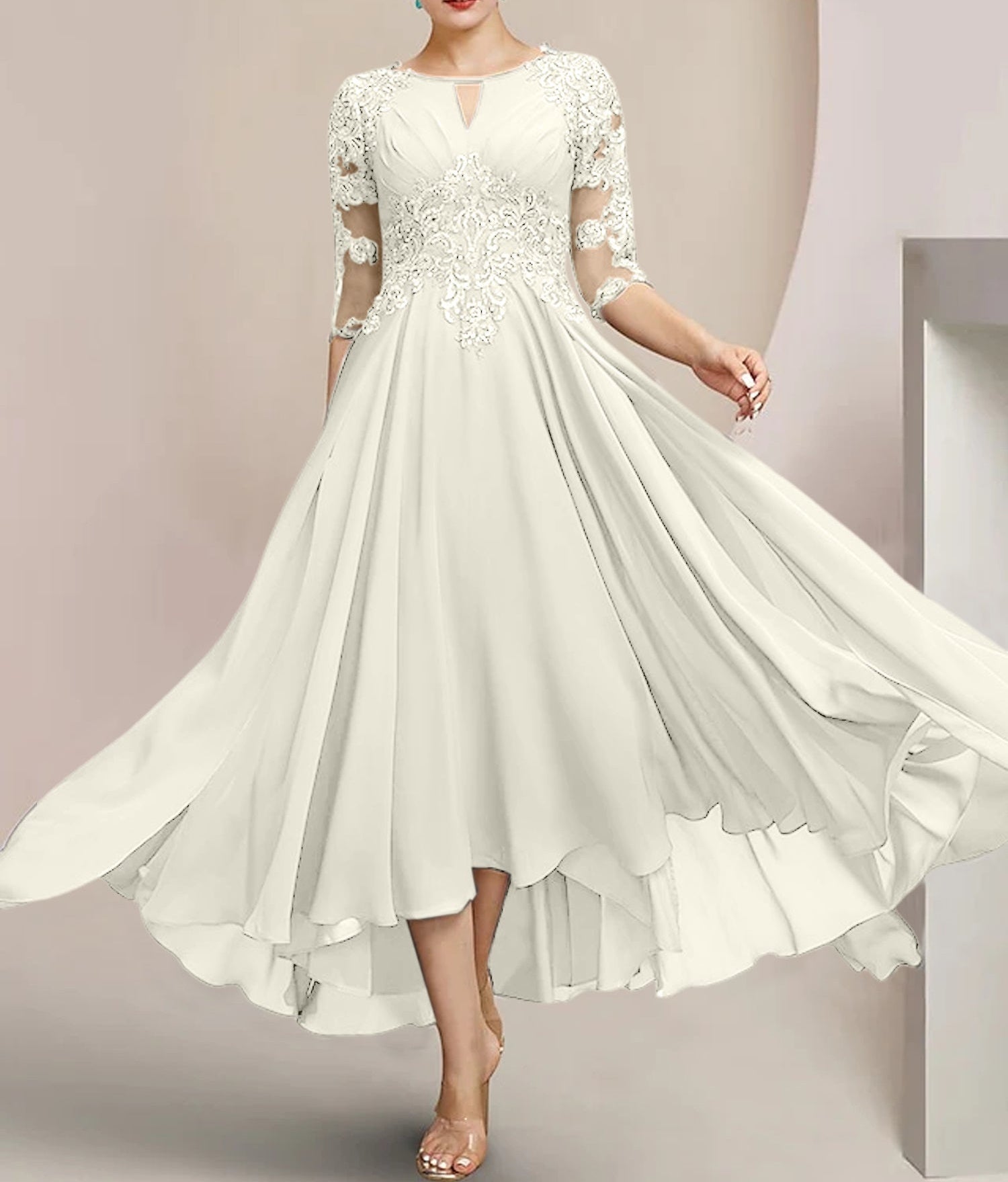 A-Line/Princess Scoop Tea-Length Mother of the Bride Dresses