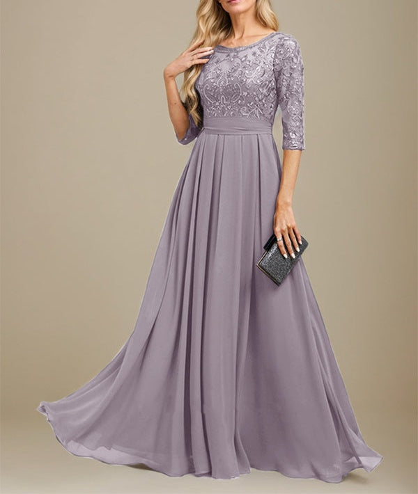 A-Line Scoop Floor-Length Lace Chiffon Mother Of the Bride Dress With Sequins Applique