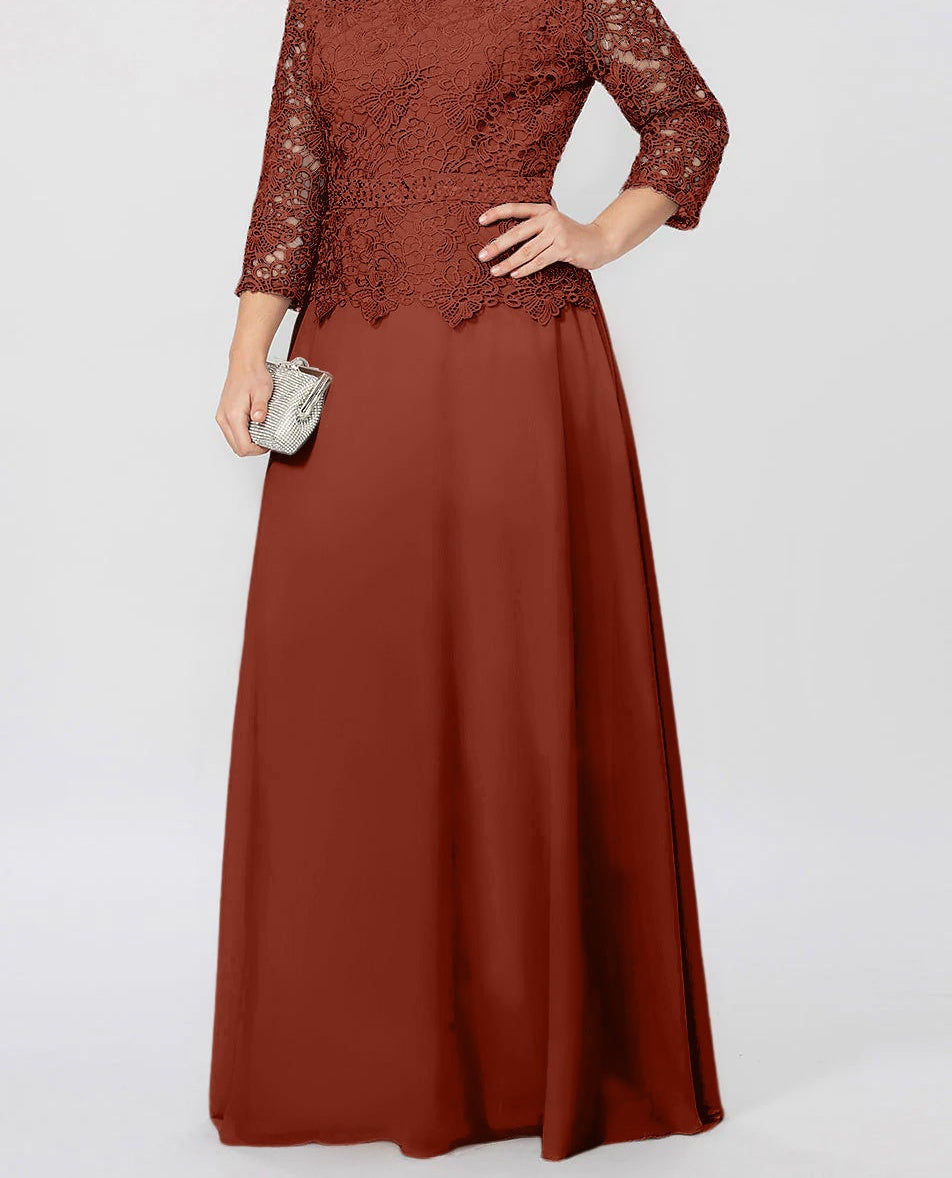 A-Line/Princess Round Neck 3/4 Length Sleeves Floor-Length Mother of the Bride Dresses with Applique & Sequins