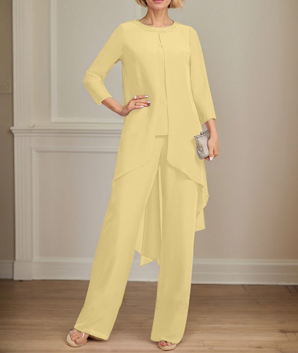 Separates Jumpsuit/Pantsuit Scoop Floor-Length Chiffon Mother of the Bride Dress With Sequins Beading