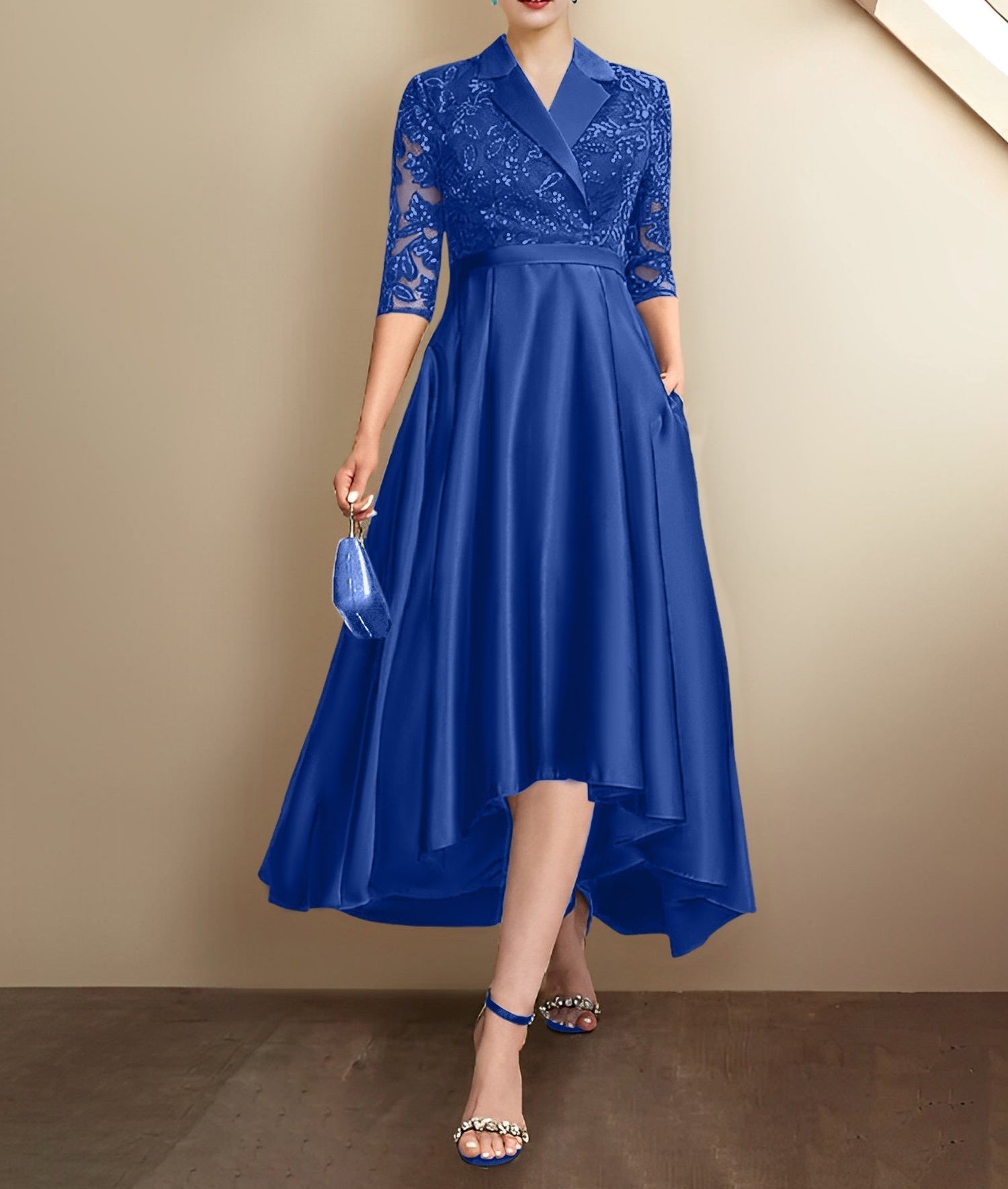 Sheath/Column V-Neck Tea-Length Mother of the Bride Dresses