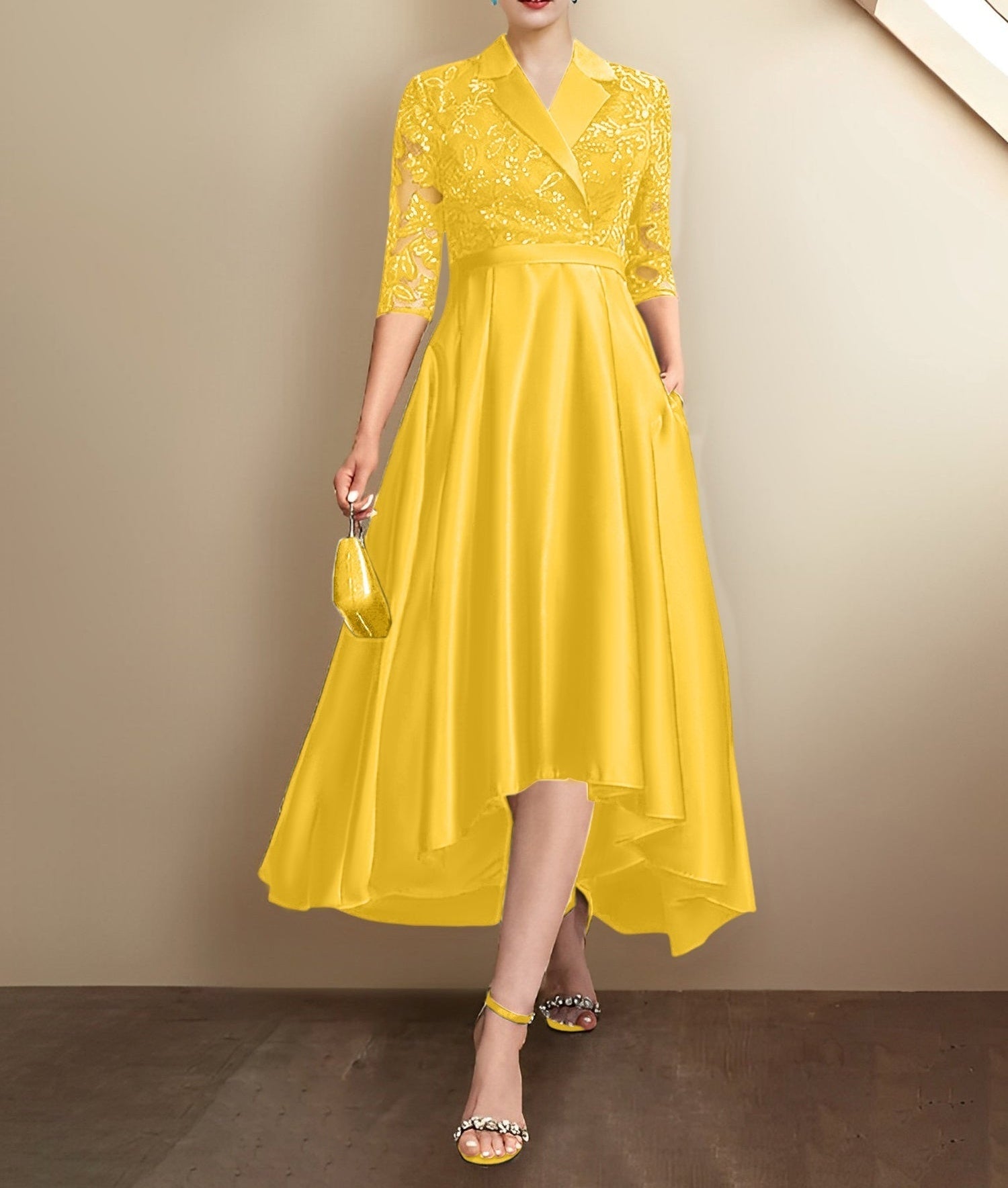Sheath/Column V-Neck Tea-Length Mother of the Bride Dresses
