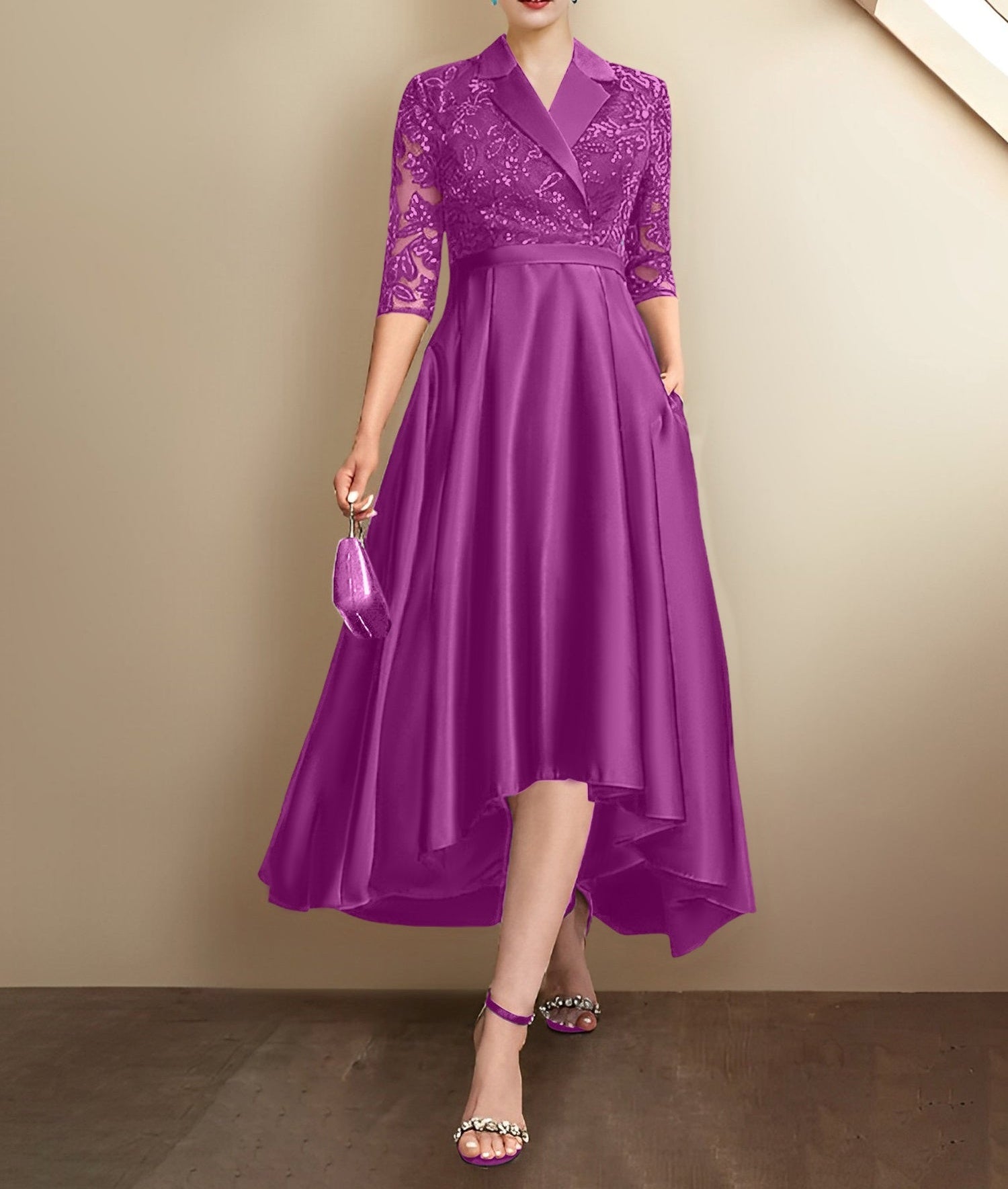 Sheath/Column V-Neck Tea-Length Mother of the Bride Dresses