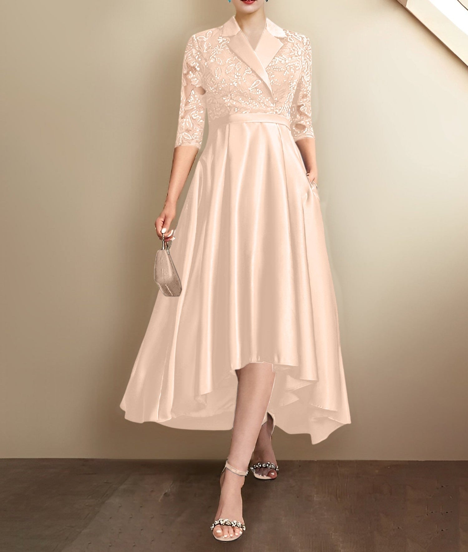 Sheath/Column V-Neck Tea-Length Mother of the Bride Dresses