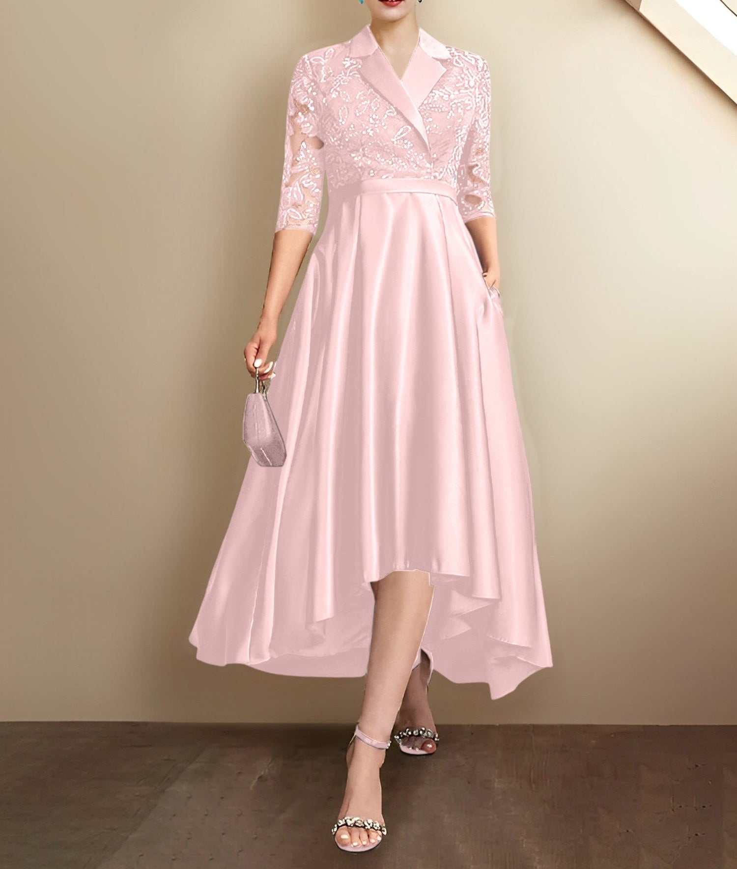 Sheath/Column V-Neck Tea-Length Mother of the Bride Dresses