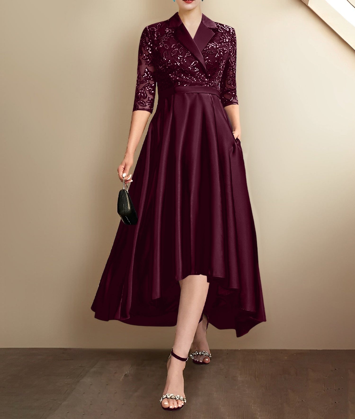 Sheath/Column V-Neck Tea-Length Mother of the Bride Dresses
