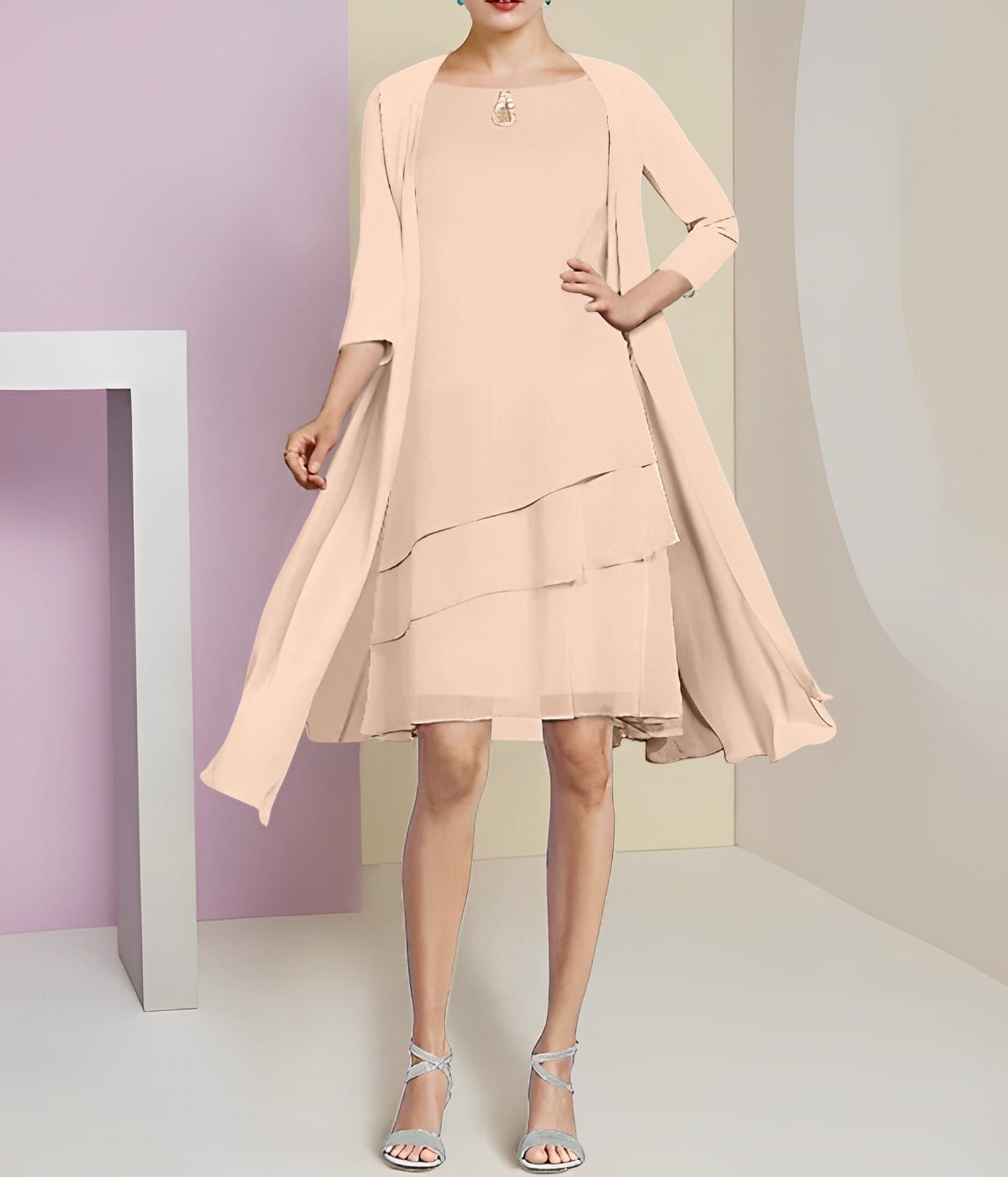 A-Line/Princess Jewel Neck Knee-Length Mother of the Bride Dresses