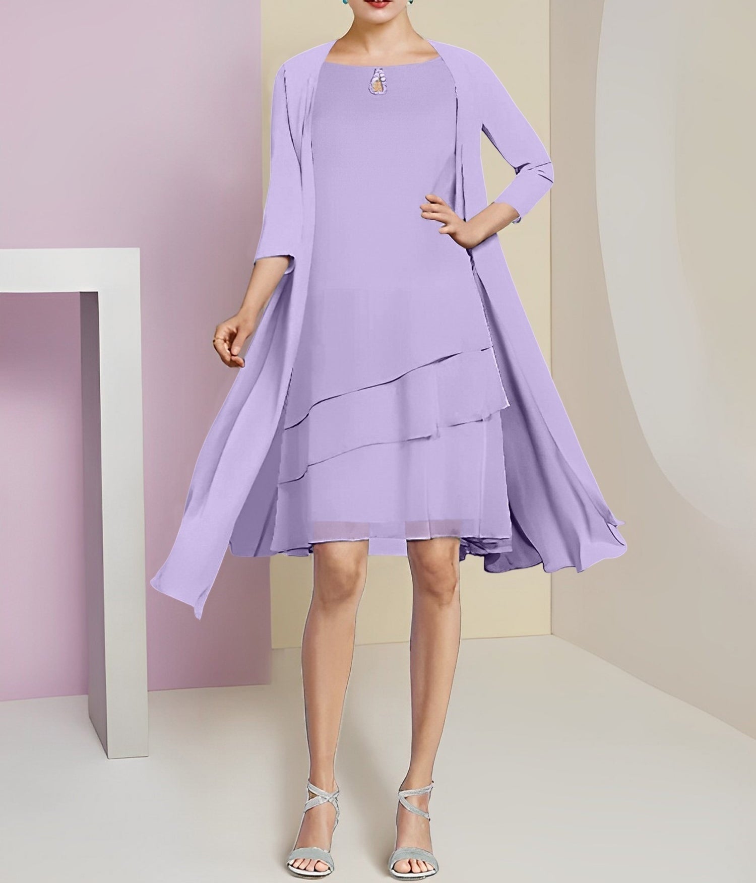 A-Line/Princess Jewel Neck Knee-Length Mother of the Bride Dresses