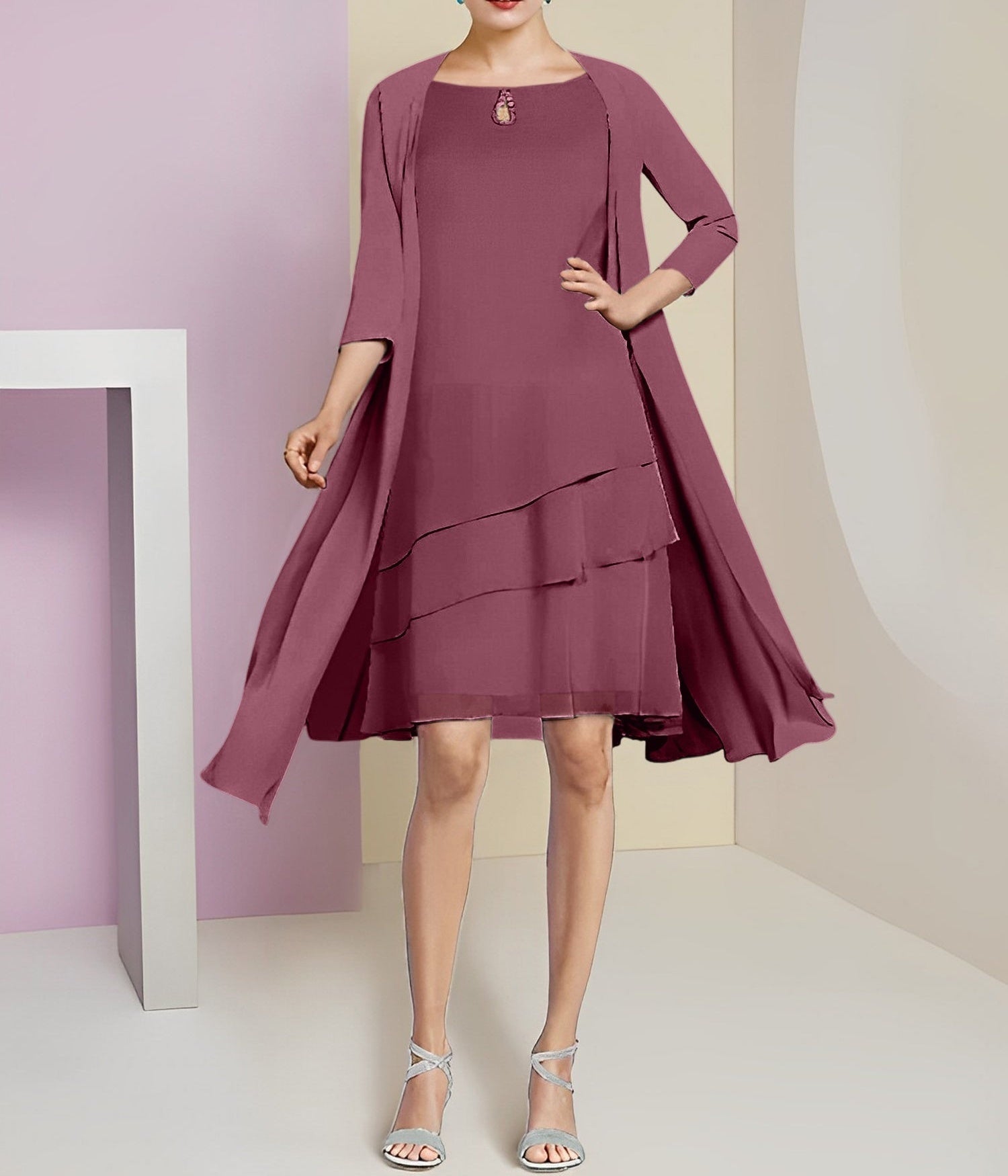 A-Line/Princess Jewel Neck Knee-Length Mother of the Bride Dresses