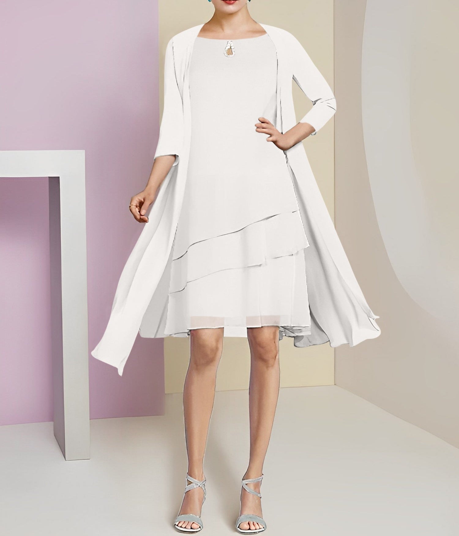 A-Line/Princess Jewel Neck Knee-Length Mother of the Bride Dresses
