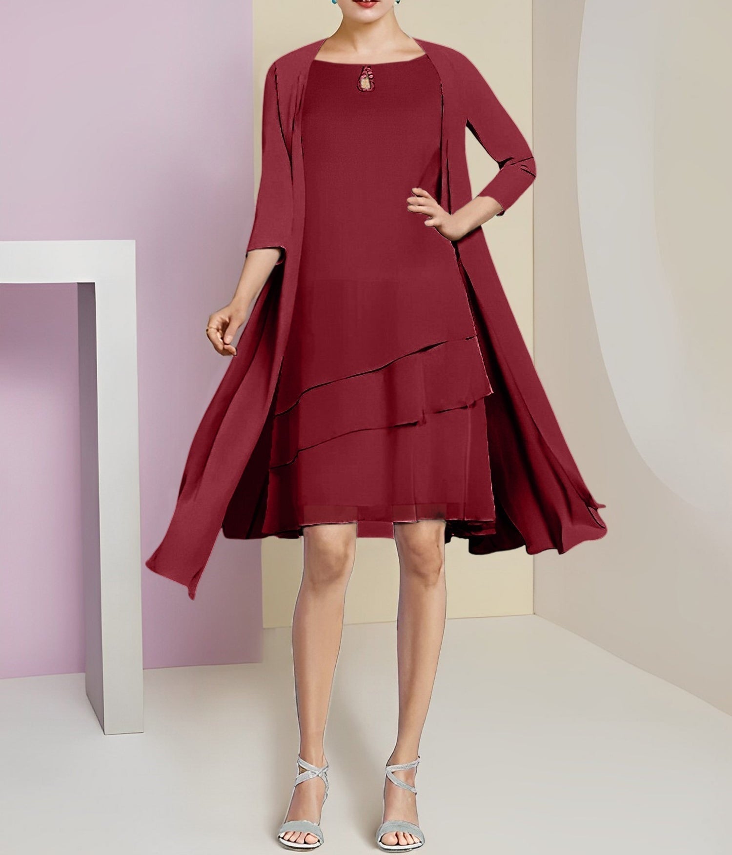 A-Line/Princess Jewel Neck Knee-Length Mother of the Bride Dresses