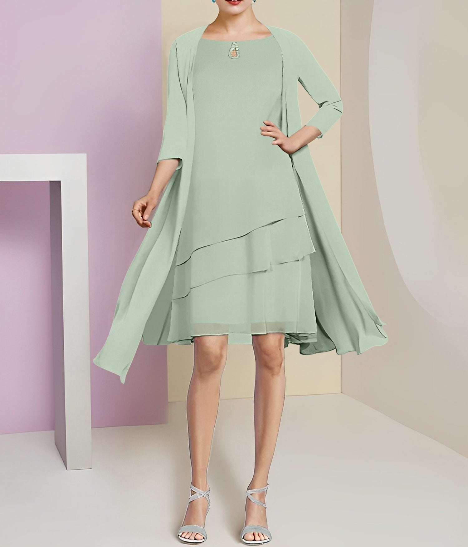 A-Line/Princess Jewel Neck Knee-Length Mother of the Bride Dresses