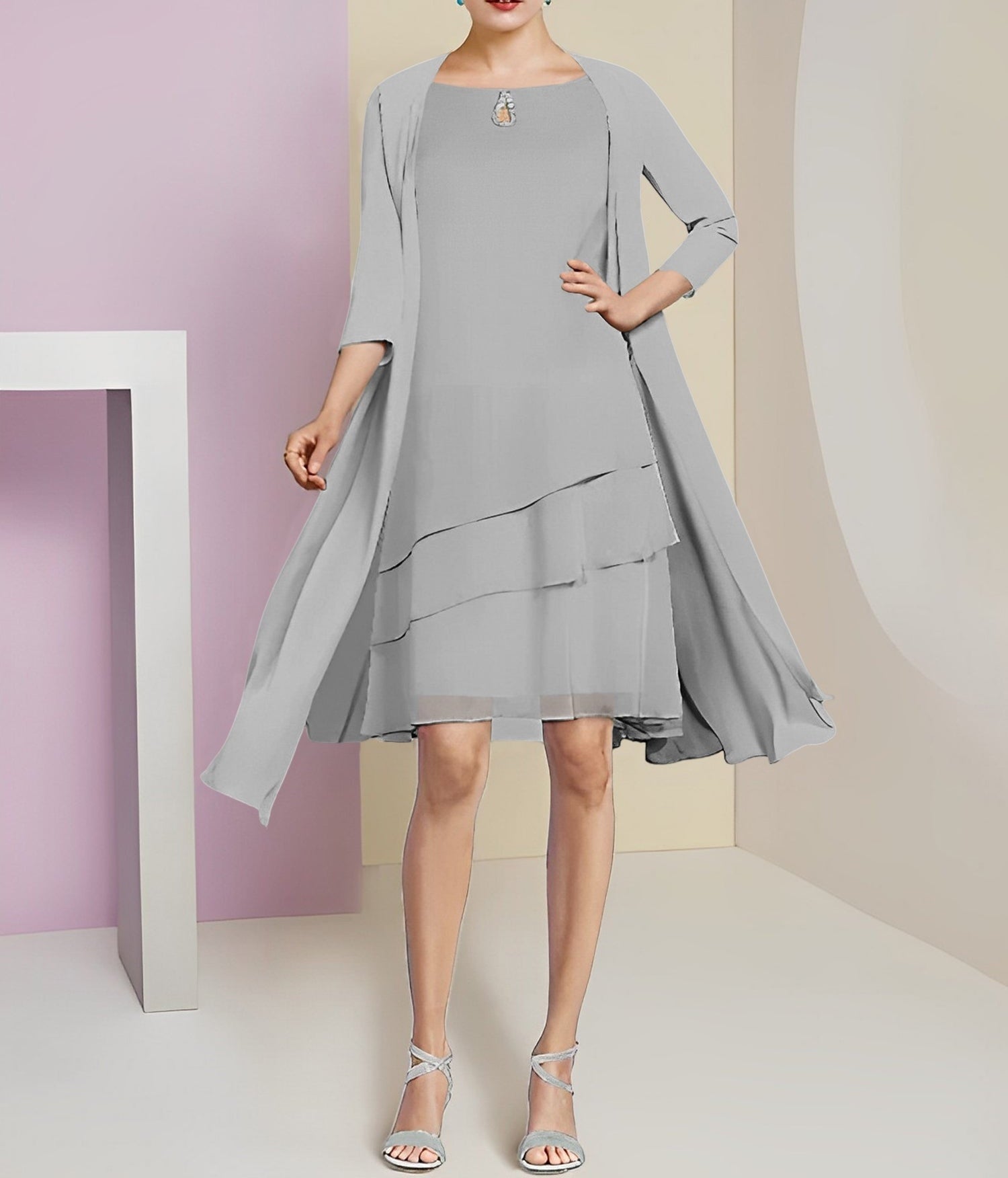 A-Line/Princess Jewel Neck Knee-Length Mother of the Bride Dresses