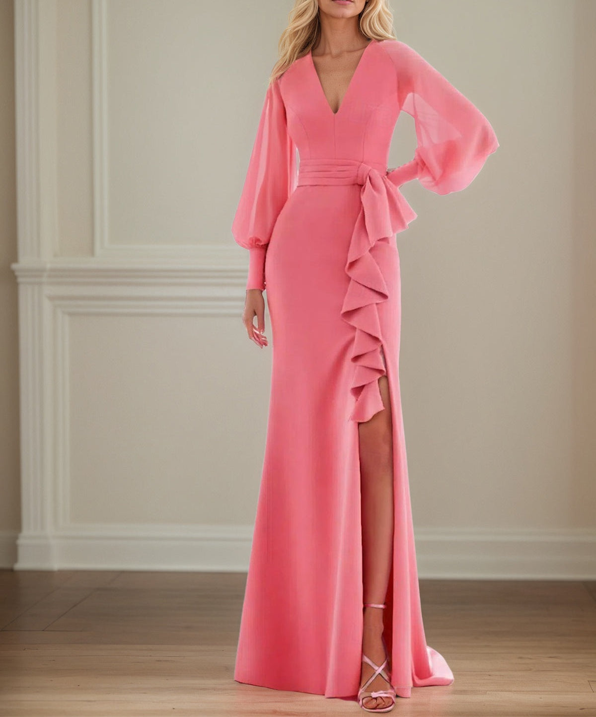 Dianthus Stretch Crepe Sheath/Column V Neck Floor Length Mother of the Bride Dresses