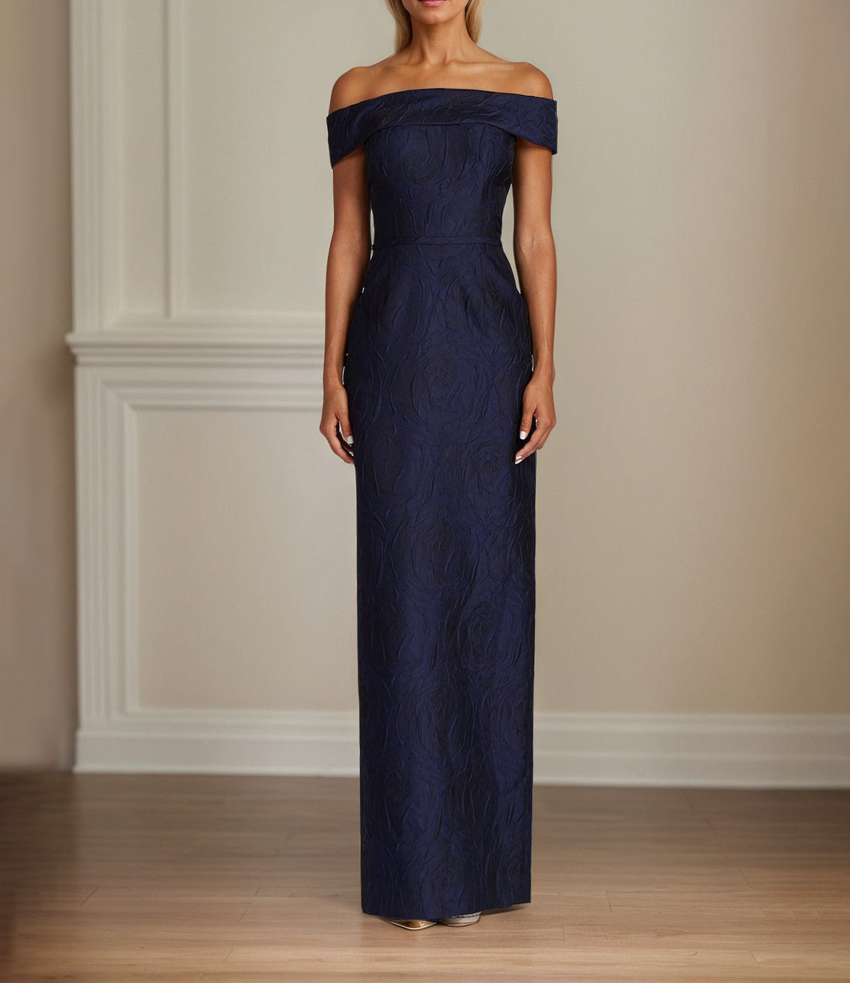 Navy Sheath/Column Off The Shoulder Floor Length Mother of the Bride Dresses