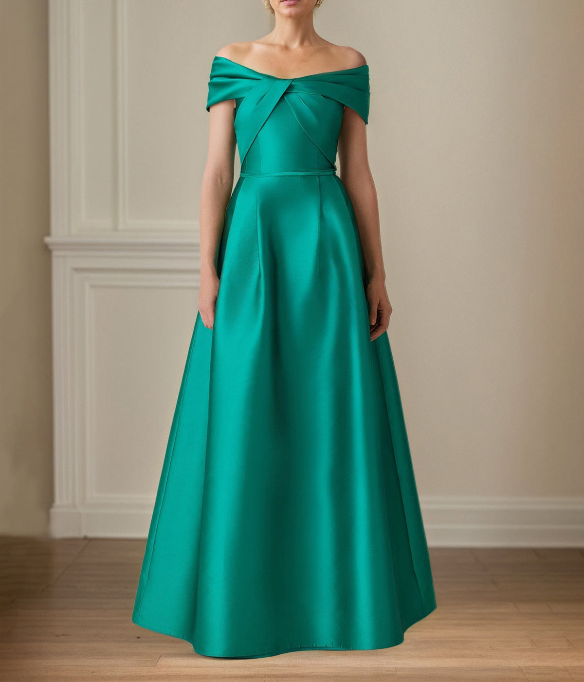Jade Satin A Line Off The Shoulder Floor Length Mother of the Bride Dresses