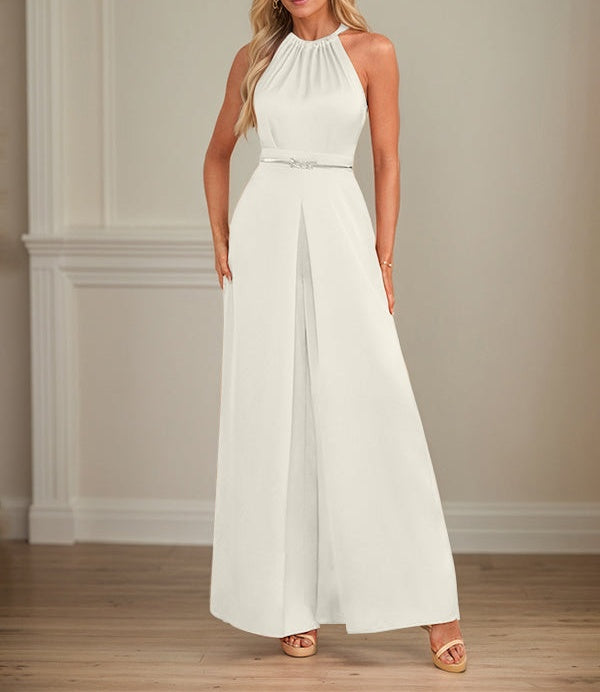 Jumpsuits Halter Floor-Length Satin Wedding Dress