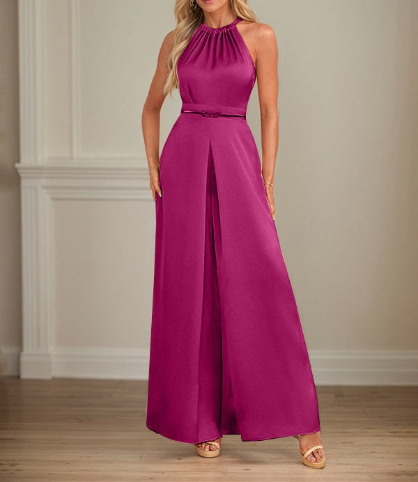 Jumpsuits Halter Floor-Length Satin Wedding Dress