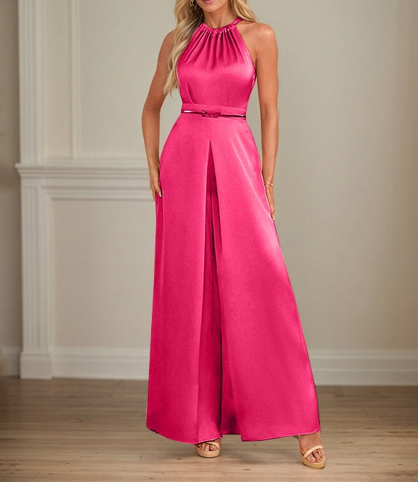 Jumpsuits Halter Floor-Length Satin Wedding Dress