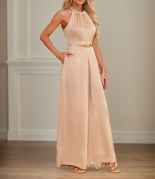 Jumpsuits Halter Floor-Length Satin Wedding Dress