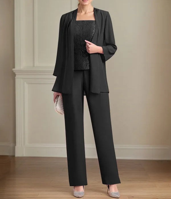 Chiffon Square Neck Sleeveless Floor Length Mother of the Bride Pantsuits