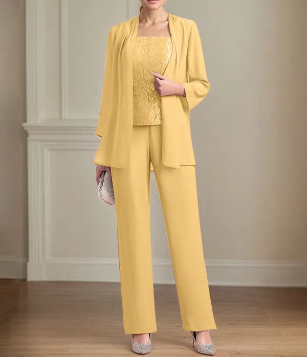 Chiffon Square Neck Sleeveless Floor Length Mother of the Bride Pantsuits