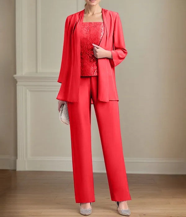 Chiffon Square Neck Sleeveless Floor Length Mother of the Bride Pantsuits