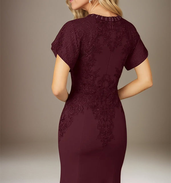 Cabernet Trumpet/Mermaid Stretch Crepe Scoop Neck Flutter Sleeve Floor Length Dress